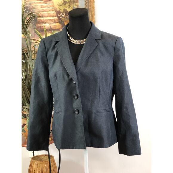 Le Suit Women Jacket 14P Mob Wife 3 Buttons Front Blue Office Siren Lined Lapel - Picture 1 of 10